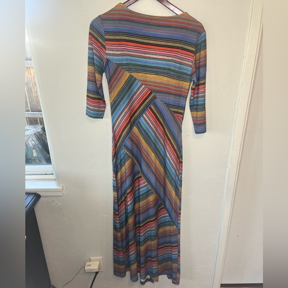 Peruvian Connection Sonora Sunrise Striped 3/4 Sleeve Maxi Dress Small - Picture 9 of 11